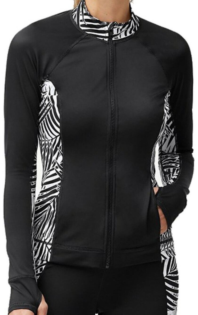 Tommy Bahama Women’s Frond Song Black White Rashguard Swim Top Size XS